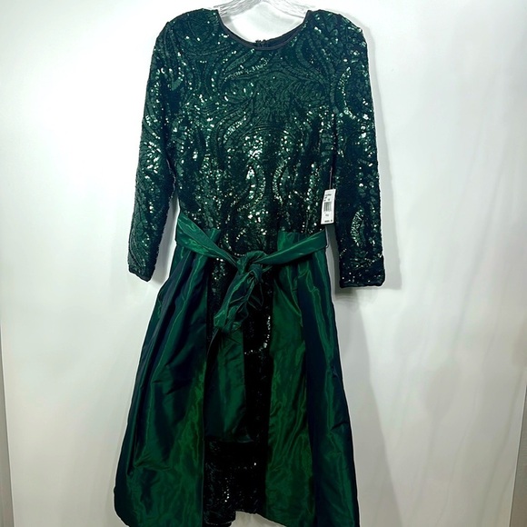 Rickie Freeman for Teri Jon Green Sequin Evening Midi dress Holiday  10. NWT - Picture 1 of 12